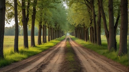 Fototapeta na wymiar Tranquil forest road with towering trees