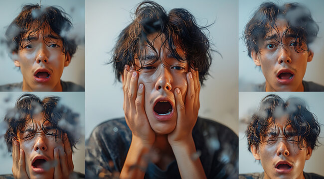 paranoid schizophrenic psychopath asian man with bipolar mental disorders and split personality