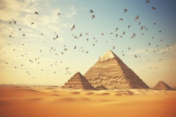 Birds flying over the pyramids. - obrazy, fototapety, plakaty