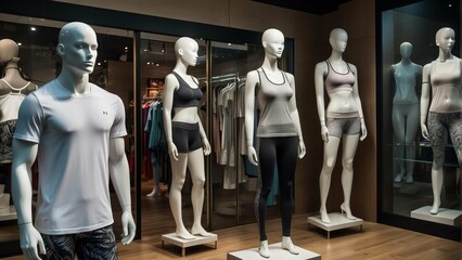 Mannequins displaying sportswear in a shop