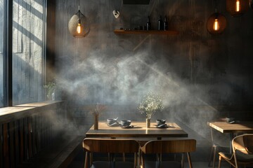 Ethereal mist of aroma enveloping the wall in an abstract culinary haze. - obrazy, fototapety, plakaty