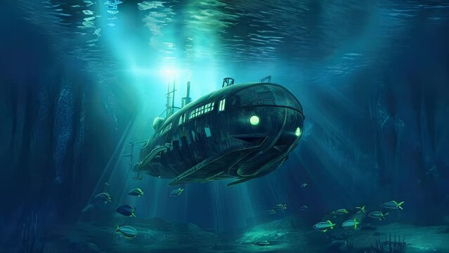 With its robust hull and advanced navigation systems, the touristic submarine explores uncharted territories,revealing fascinating marine life and uncovering hidden underwater shipwrecks. AI-generated
