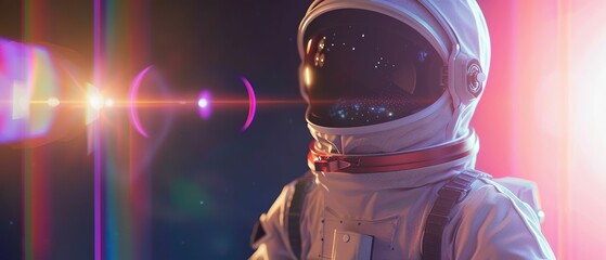 Astronaut, Spacesuit, Lone explorer on distant planet, Digital era time capsule unveiling, 3D render, Silhouette lighting, Lens Flare, Extreme close-up shot - obrazy, fototapety, plakaty