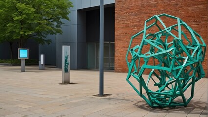 Abstract sculptures in an open city square