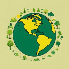 green planet earth with tree cycle