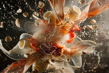 Dynamic movements of ingredients captured in a culinary-inspired abstract masterpiece.
