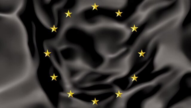 Europe black Flag. Concept for euro crisis, debt, bankruptcy ,financial danger and euro ending