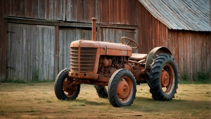 Vintage tractor in front of a barn