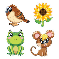 Woodland animals set isolated on white background.