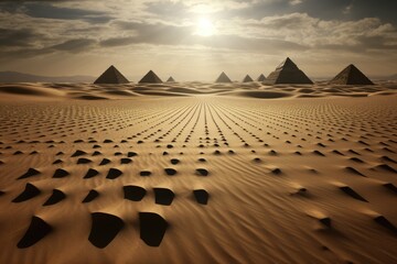 Shadows of the pyramids on the desert sand. - obrazy, fototapety, plakaty