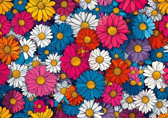 Fototapeta na wymiar Floral daisy and foliage seamless pattern on white background for textile design and wallpaper usage