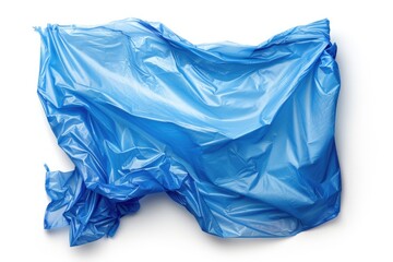 Wrinkled blue plastic bag isolated on white background for waste reduction.