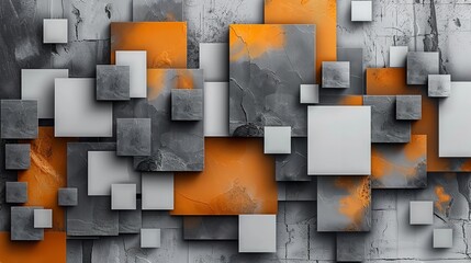 Orange and grey geometrical basic designs allied to vertical abstract textures make for an enticing mix and space, Generative AI.