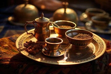Close-up of a traditional Egyptian tea ceremony. - obrazy, fototapety, plakaty