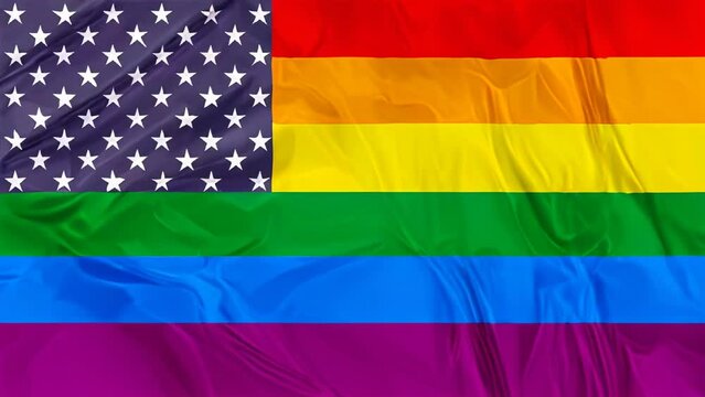 American Flag with rainbow flag united as background. Symbol of pride and freedoom in America