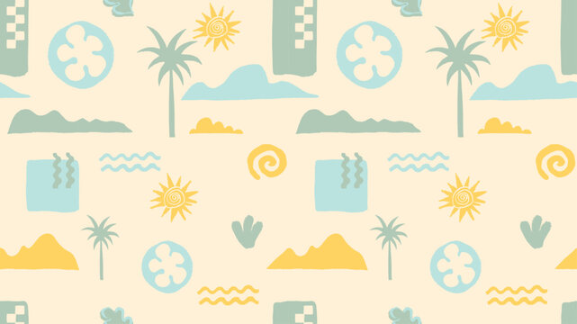 summer pattern, Sun-Kissed Serenity: Embracing Summer with Palm Trees, Sun, and Beach Vibes