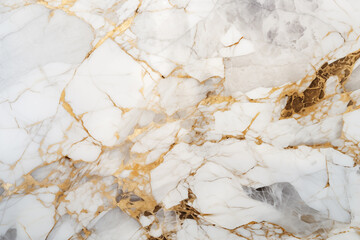 Close-up of white and gold marble texture resembling frozen water. Detailed closeup showcasing the...