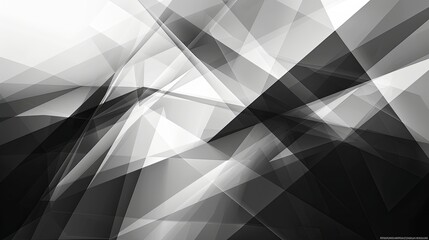 A dynamic abstract composition featuring an array of intersecting geometric shapes in monochrome