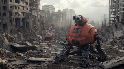 A robot assisting in a search and rescue mission in a disaster-stricken area.