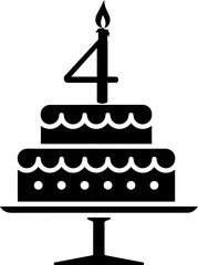 4 numbering birthday cake icon