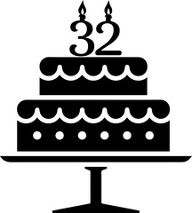 32 numbering birthday cake icon
