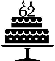 62 numbering birthday cake icon