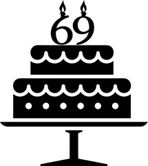 69 numbering birthday cake icon