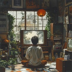 A shot of a teenager in their untidy room, representing the reality of adolescent life. Concept of teenage life and personal space. Generative Ai.