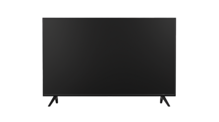 Large modern black TV on transparent background.
