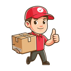 delivery courier carries a package box with a friendly face vector