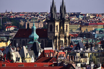 Obraz premium Old Town Square Prague. Aerial overview. The Gothic Church of Our Lady before Týn