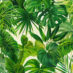 Tropical foliage in light and dark green shades pattern