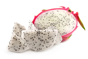 Sliced of Dragon Fruit or Pitaya isolated on white background.