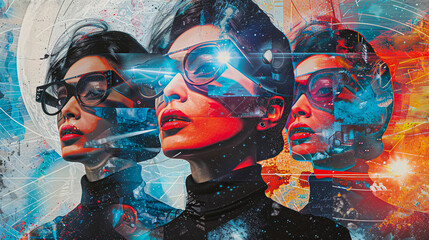 Futuristic portrait with digital glitch effect, abstract technology and creative design