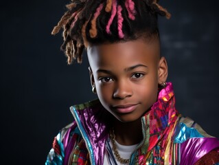 A young boy with colorful hair - obrazy, fototapety, plakaty