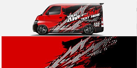 Fototapeta premium Branding Car Decal Wrap Design. Abstract Striped Racing Background Kit for Vehicles - Vector Graphics