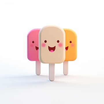 Three Smiling Popsicle Characters in Pink, White, and Yellow