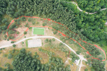 High angle view of running track in the forest