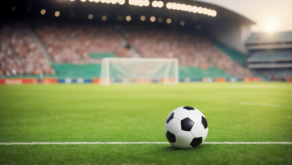 Soccer ball on the line, empty goal - obrazy, fototapety, plakaty