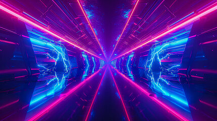 Futuristic tunnel with neon lights, a journey through time and space