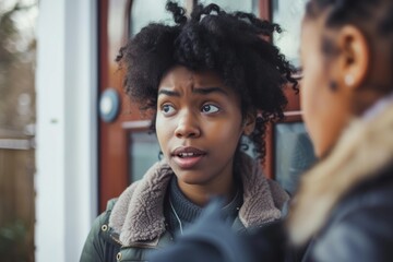 Fototapeta premium Portrait of black teenagers discussing problems.