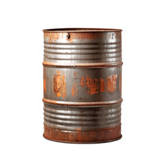 One old rusty barrel stands on a transparent and white background. PNG.