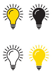 Light bulb with rays shine. Symbol of creativity, innovation, inspiration, invention and idea. Vector illustration