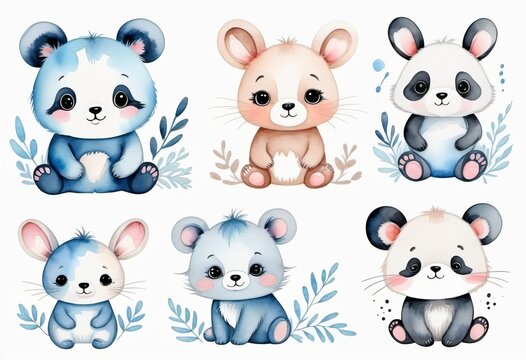 Watercolor drawing of teddy bears, children's illustration, print, template, on white background.