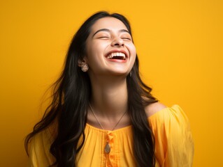 Woman Laughing in Yellow Top