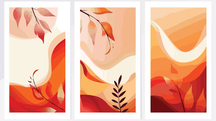 A set of illustrations with abstract orange background