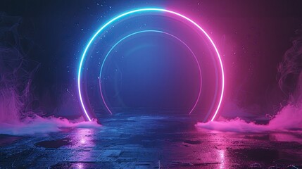 Neon circle background. Generative AI