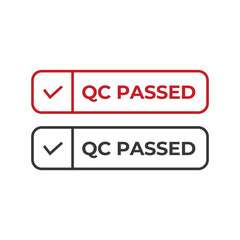 Quality control or QC passed badge label isolated on white background.