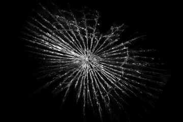 Broken glass. Cracked window texture realistic destruction hole in damaged glass. Vector realistic...