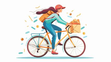 Bicycle delivery service. Woman courier riding bike d